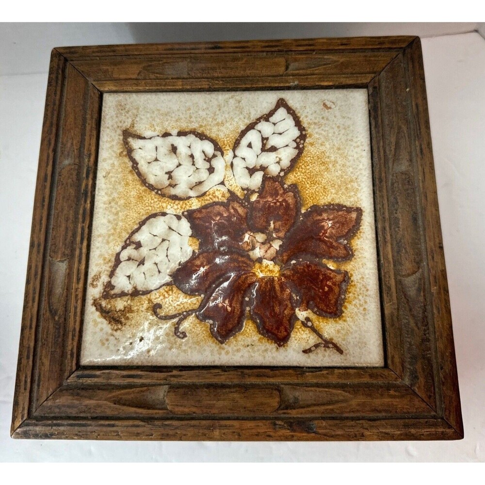 Hand Carved Wooden Mexico Box Hand Painted Floral Flower Tile Made In Italy